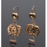 Pair of Victorian earrings, with two horse shoes and a pearl set enamel link to the loop, 19mm