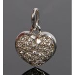 Diamond set heart pendant, set with round cut diamonds, 10mm diameter