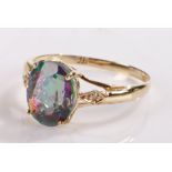 9 carat gold mystic topaz and diamond ring, size N