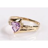 9 carat gold amethyst and diamond ring, size N.