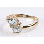 9 carat gold blue topaz and diamond ring, size N