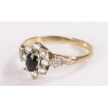 9 carat gold ring set with blue and clear stones, ring size M 1/2, 1.8g