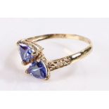 9 carat gold tanzanite and diamond ring, size N.