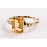 9 carat gold citrine and diamond ring, size N