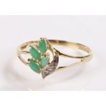 9 carat gold emerald and diamond ring, size N,