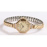 Vertex 9 carat gold ladies wristwatch, the signed silver dial with Arabic numerals, manual wound