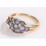 9 carat gold ring set with blue stones, ring size L, 2g