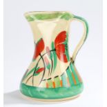 Myott Son & Co jug, hand painted with stylised foliate decoration, 20.5cm highRubbing and small