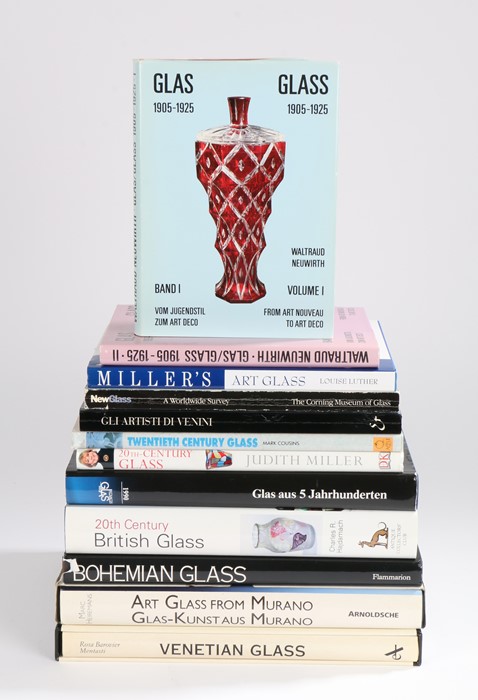 Collection of glass reference books, to include 20th Century British glass published by the Antiques