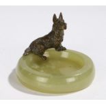 Austrian cold painted bronze figure of dog, mounted on an onyx dish base, 10cm wide, 7cm highDog