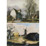 Pair of 1930's Roland Hilder prints depicting countryside scenes, housed in oak and glazed frames,