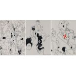 Reginald Caller, three abstract figural studies, signed pen and ink on paper, all dated 17th July