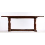 1930's Robert "Mouseman" Thompson of Kilburn oak dining table, the triple plank top raised on