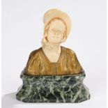 Franz Peleschka-Lunard (1873-?), gilt bronze and ivory bust of a lady wearing a bonnet, raised on