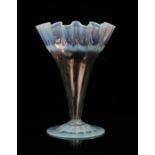 Late 19th Century vaseline glass vase, with frilled neck and tapering body, 12cm highSurface
