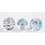 Langham glass paperweight with blue and burgundy swirl decoration, paperweight with mottled blue,