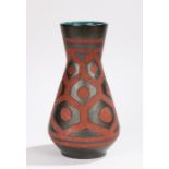 West German porcelain vase, the terracotta effect ground with hexagon and roundel decoration, with