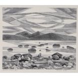 Monica Poole (1921-2003), Western Island 17/60, pencil signed linocut, housed in a glazed ebonised