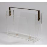 1960's Perspex magazine rack, with brass carrying handle and clear perspex body, 42.5cm