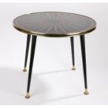 Mid 20th Century occasional top, the circular glass top with black, gilt and bronze sunburst