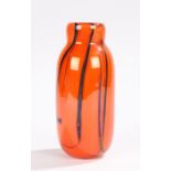 William Walker art glass vase, the orange ground with black line decoration, signed to base and