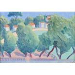 Lamorna Good, "Bandol View", initialled oil on canvas board, housed in a white painted frame, the