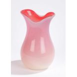 Studio glass vase, in puce and white with flared rim above a tapering bulbous body, 24cm highSurface