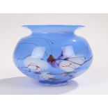 William Walker art glass bowl, the blue ground with white blobs and red streaks, signed to base,