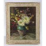 Winnie Marchant (20th Century), still life vase of flowers, unsigned oil on board, housed in a