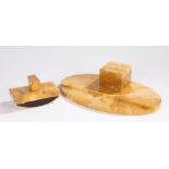 Art Deco sienna marble desk stand and matching blotter, the desk stand with square inkwell on an