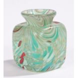 Midsummer turquoise, white, red and iridescent art glass vase, of square form with tapering neck,