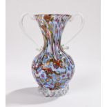 Murano glass vase, with loop handle and millefiori cane bulbous body, 17cm high AFOne handle has