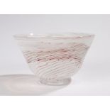 William Walker art glass bowl, the clear ground with red and white swirled decoration, signed and