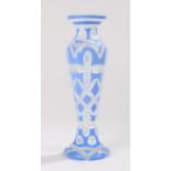 Bohemia style glass vase, the clear ground with white and blue overlaid decoration, 26cm