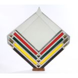 Mid 20th Century wall mirror, with red, green yellow and blue banded decoration, 110cm wide by 119.