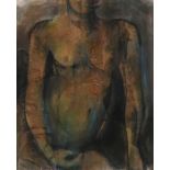 Susan Macarthur (20th Century British), female nude, mixed media, housed in an oak glazed frame, the