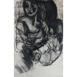 Andrea Newman (B1957), mother and child, charcoal on paper, housed in a light wood glazed frame, the