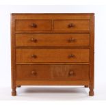 1930's Robert "Mouseman" Thompson of Kilburn oak chest of drawers, with shaped upstand canted