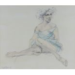 Ralph Brown (1928-2013), "Girl in a Blue Dress", signed pencil and wash, dated 1985, with hand