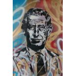 Rich Simmons (B1986), "Prince Charles", spray paint and stencil on canvas, initialled lower right,