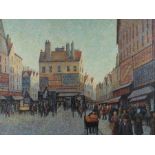 20th Century Continental school, busy street scene, unsigned oil on canvas, 82cm x 62cmScuffs and