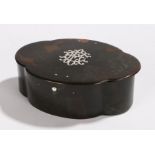 Tortoiseshell casket of quatrefoil form with silver monogram to the lid, 12cm wideClasp broken,