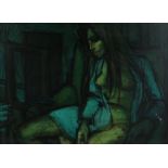 Maurice Man (B1921), "Model Resting in a Turquoise Robe", oil on board, labelled and hand titled