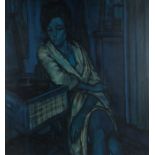 Maurice Man (B1921), "Blue Harmony (II)", oil on board, labelled to reverse, housed in a silvered