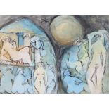 Vasant Narayan Chinchwadkar (B1934), female nudes in an interior, signed watercolour, dated '70,