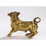 19th Century gilt bronze bull, 11cm wide, 8cm highSome rubbing and scratches to gilding
