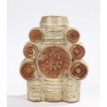 Bernard Rooke pottery totem pole vase, with raised roundel decoration, 20cm highNo visible condition