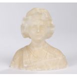 Marble bust depicting a young girl wearing a frilly-edged hat, 9cm wide, 9cm highChips to frilled