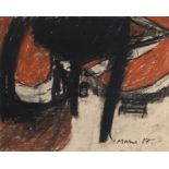 Dale Mann (20th Century British), park bench with trees, pastel and charcoal, signed and dated '