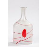 Kosta Boda artists collection glass bottle by Bertil Vallien, the frosted white lustre body with red